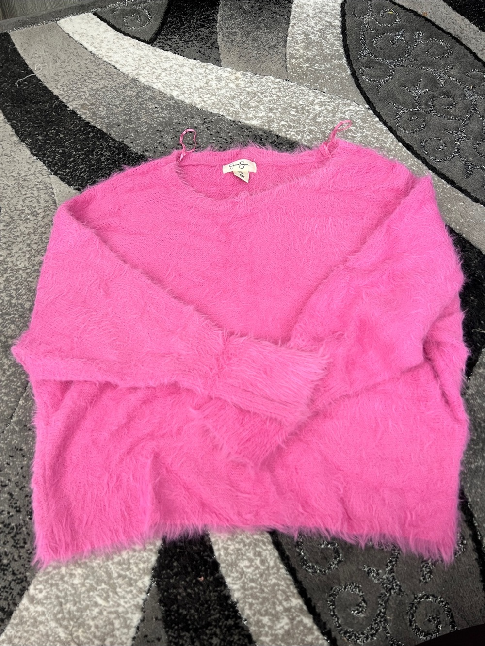 Jessica Simpson Fuzzy Crewneck Sweater in Bright Pink
